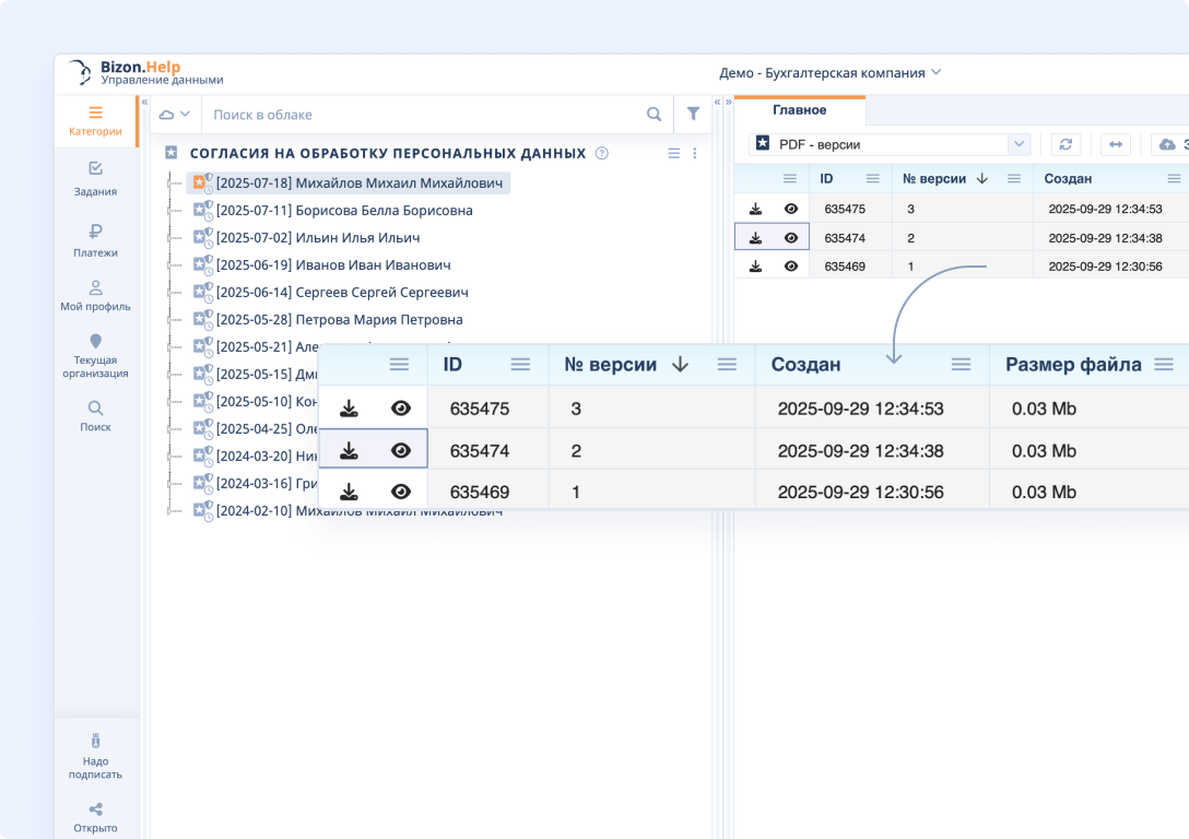 Рабочее пространство Bizon.help
