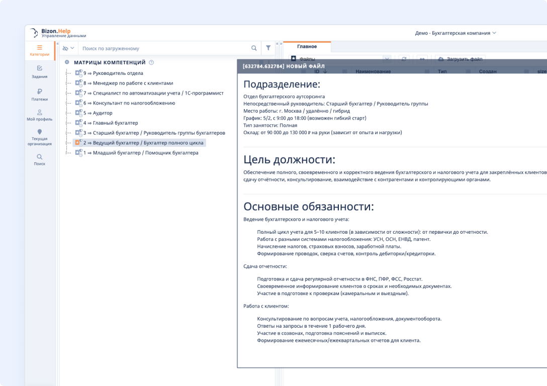 Рабочее пространство Bizon.help