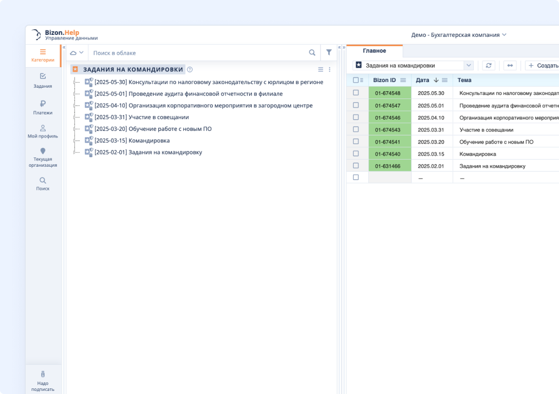 Рабочее пространство Bizon.help