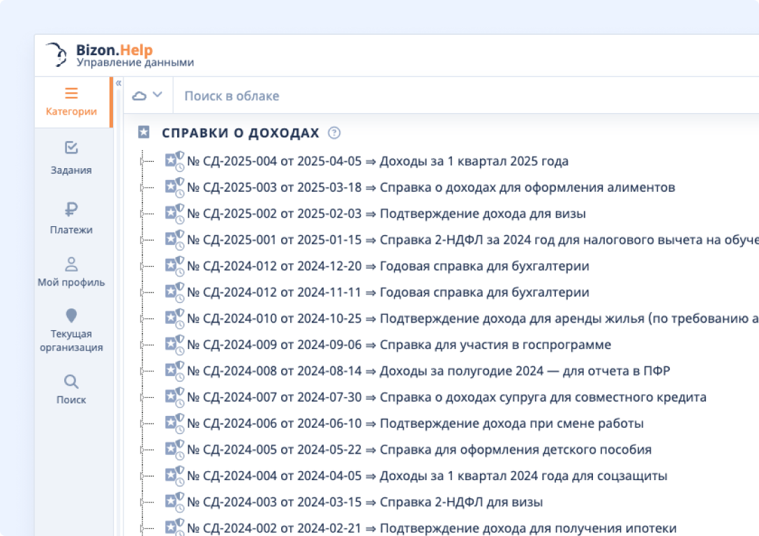 Рабочее пространство Bizon.help